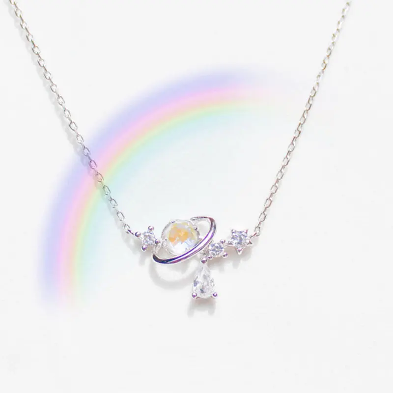 Aurora Water Drop Star Moon Necklace Cute Girl Clavicle Chain Heart Sweet Student Necklace