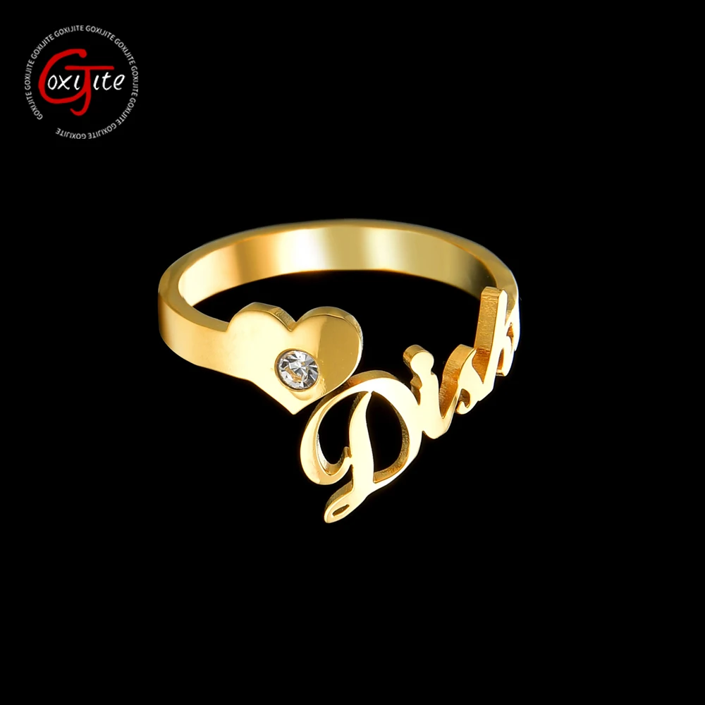 

Goxijite персонализированные имя Открытое кольцо для женщин Пользовательские Начальная буква камень по дню рождения сердце табличка Регулируемые кольца уникальный подарок