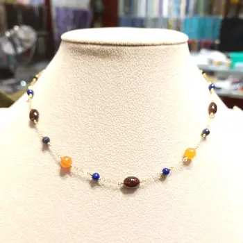 

Lii Ji Natural Stone Garnet Carnelian Lapis Lazuli Sapphire Black Spinel 14K-GF Delicated Handmade Necklace 38cm+5cm