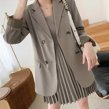 SONDR Trajes de mujer de alta calidad de talla grande XL-5XL de novedad de otoño 2019 chaqueta holgada y traje de casual plisado