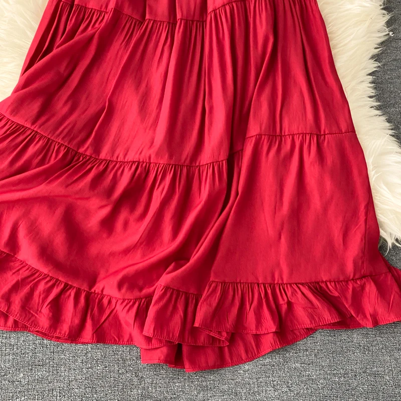 SINGRAIN Women Summer Off Shoulder Maxi Dress Solid Ruffles Dress Elegant Romantic A-Line Dress Korean Sexy Slash Neck Long Robe
