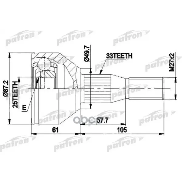 Шрус Наружн К-Кт [A33, B25, D87.2] Opel Sintra 2.2i 16v, 3.0i 24v 96-00 Patron Pcv9110 PATRON арт. PCV9110