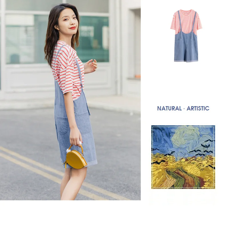 INMAN 2020 Summer New Arrival Pure And Fresh Short Sleeve T-shirt Youth Nifty Energetic Stripe Suspender Trousres Suit