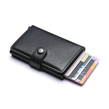 

New Antitheft Men Vintage Credit Card Holder Blocking Rfid Wallet PU Leather Unisex Security Information Aluminum Metal Purse