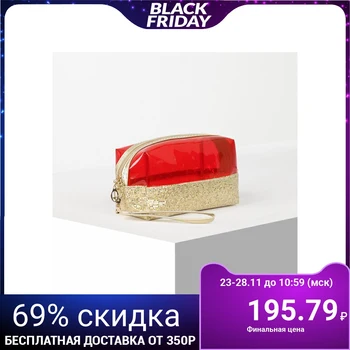 

PVC cosmetic case, zipped compartment, with handle, gold / red