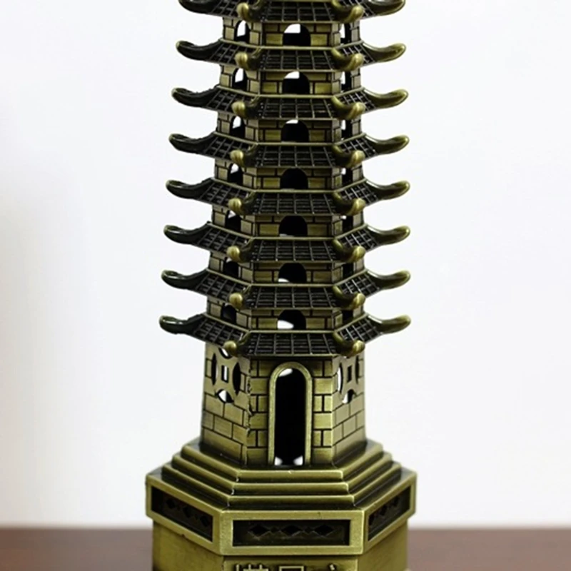 Ornament Crafts Feng Shui 9-Levels Alloy 3D Model Chinese Wenchang Pagoda Tower Crafts Statue Souvenir Home Decoration Metal Handicraft