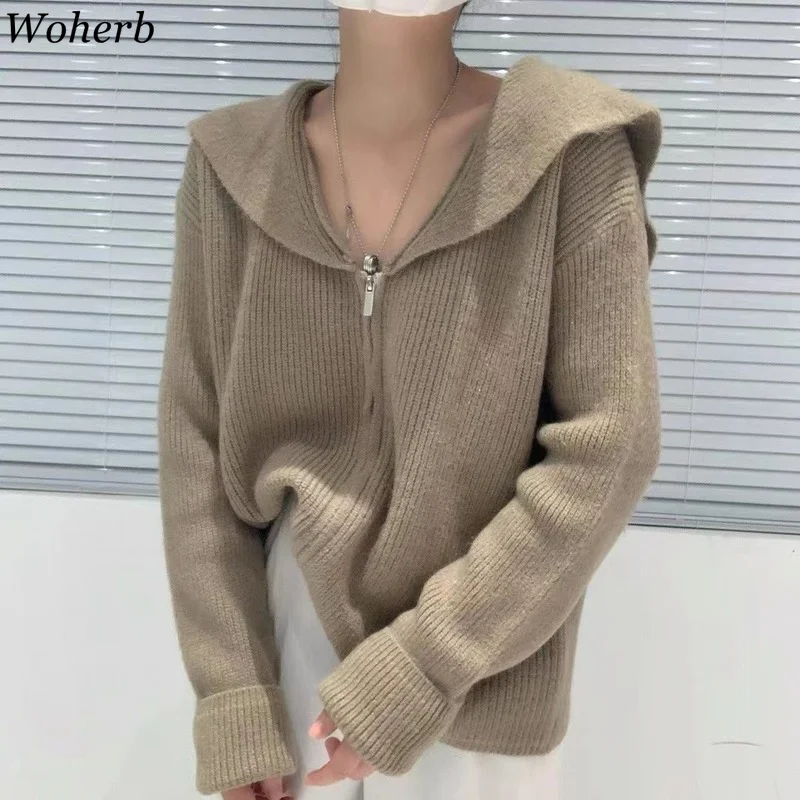 Woherb однотонные повседневные женские кардиганы трикотажная одежда с отложным