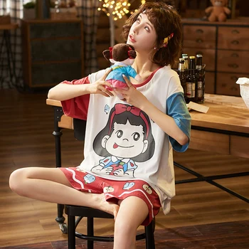 

Summer Cotton Sleepwear Plus Size Nightgown Summer Girl's Nightdress Cartoon Negligee Loose Clothes PLUS size Nightgown Cute