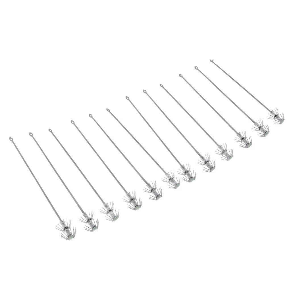 12Pcs/lot Seawater Glowing Luminous Squid Fishing Lures Cuttlefish Bait Hook Fishhooks Set