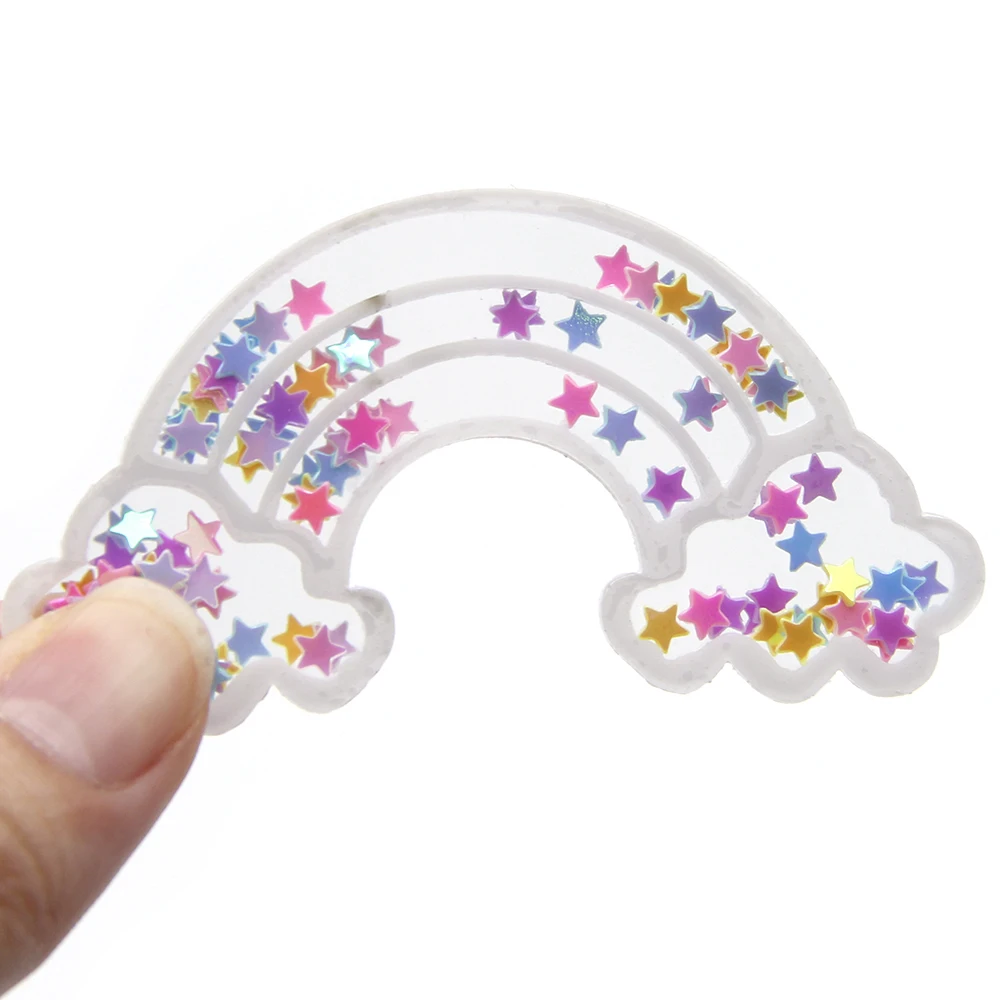 

David accessories 5pcs Rainbow 68x37mm Transparent Plastic Resin with Colorful Sequins DIY Make Hair Clip Craft Handmade,5Yc7952