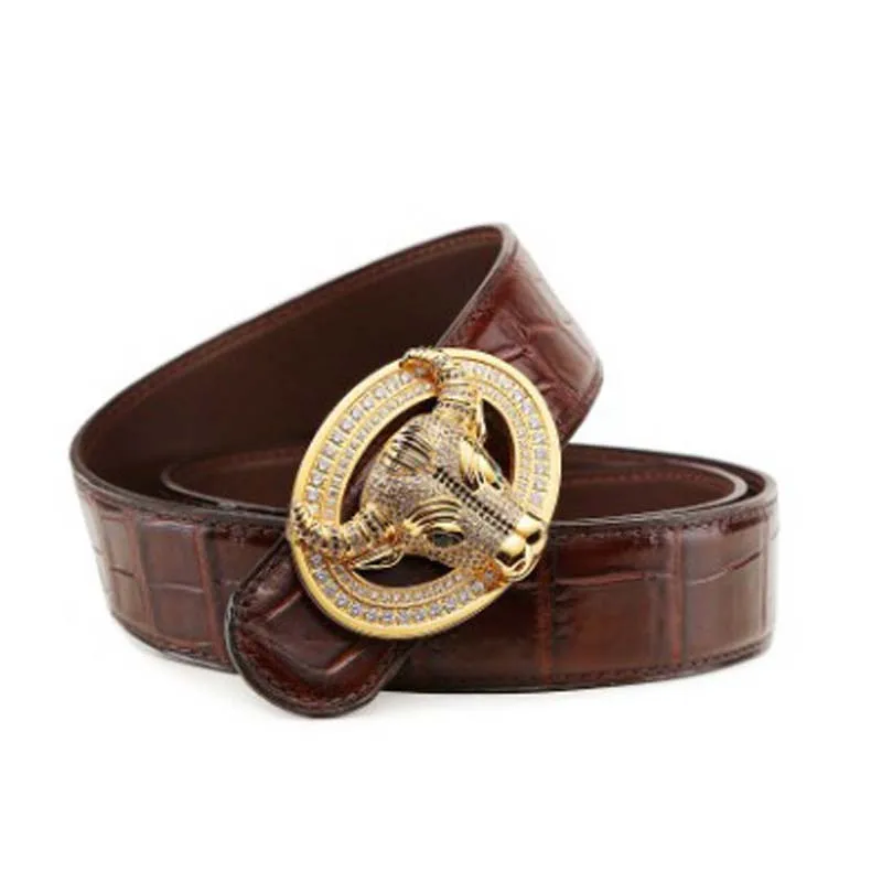 

LINSHE new crocodile The belt men real thing luxury big The belt Smooth buckle tauren Genuine leather belts tide