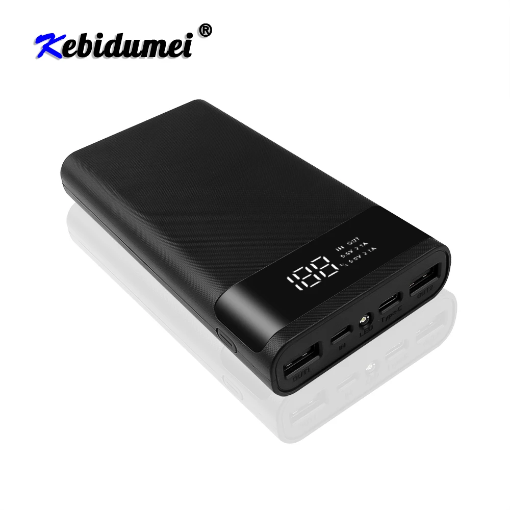 

Kebidu 5V Dual USB Portable 6x18650 Power Bank Battery Box Shell Case DIY Type-C Micro USB Fast Charging Phone Charger Box Case