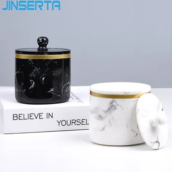 

JINSERTA 2-Grids Marbled Storage Box Cotton Swab Organizer Resin Toothpick Holder Luxury Home Hotel Bathroom Cotton Pad Box