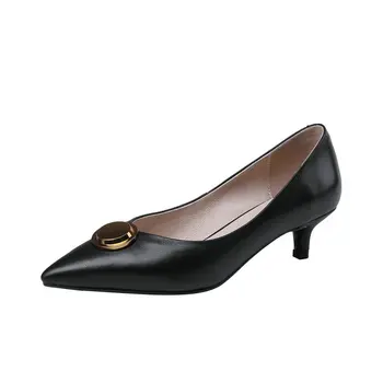

2020 New Arrival Pumps Woman Concise Sexy Middle Heels Cow Leather Party Office Lady Shoes Woman