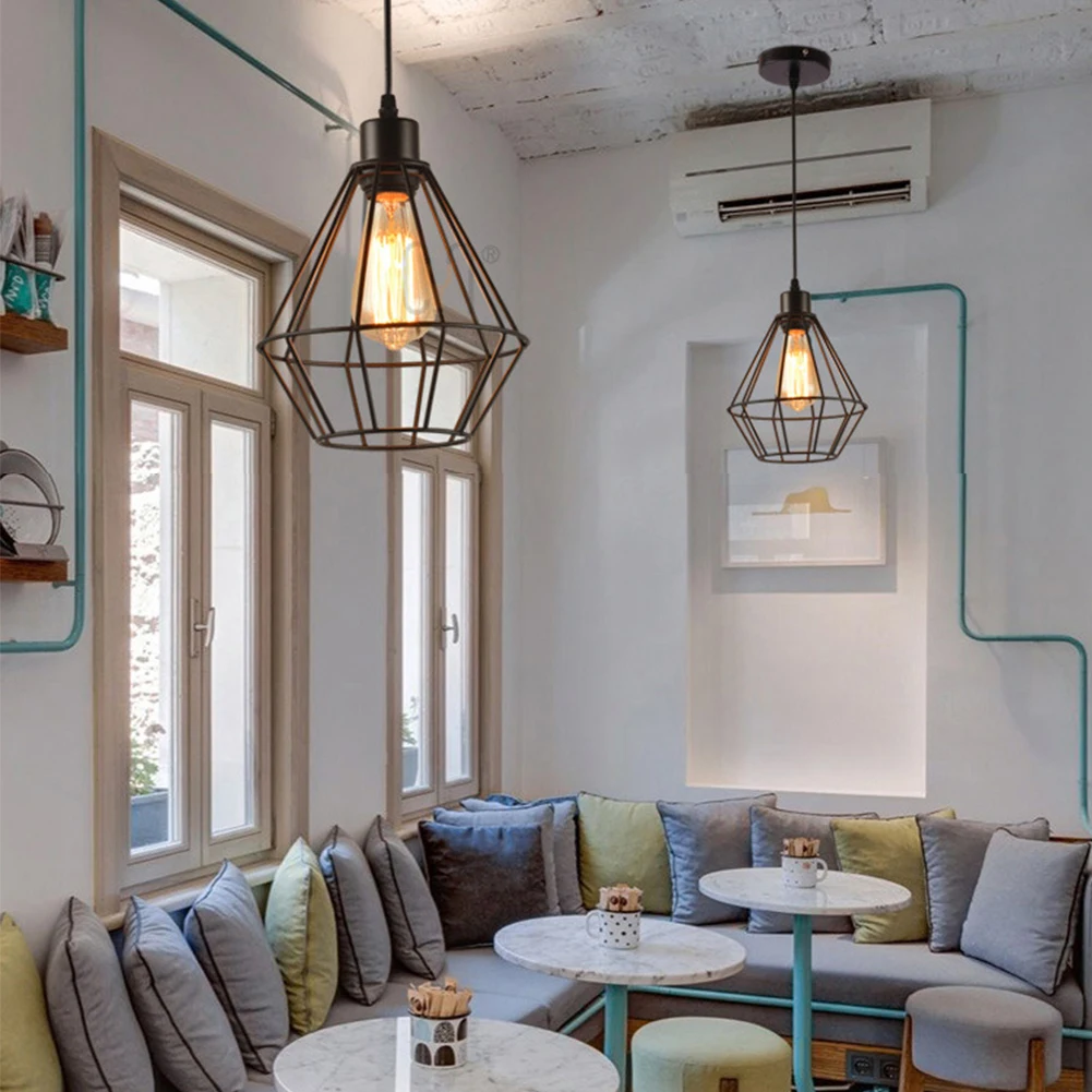 

E27 Single Head Restaurant Cage Pendant Light Vintage Industrial Kitchen Dining Room Bar Black Hanging Ceiling Lamp Loft Iron