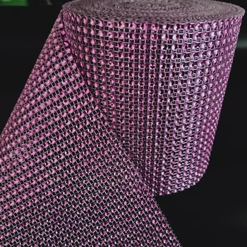 

24Rows/12CM Width 10Yards/9Meters Fuchsia Rhinestone Mesh Wrap Ribbon Wedding Supplies Home Decoration DIY Accessories Net Drill