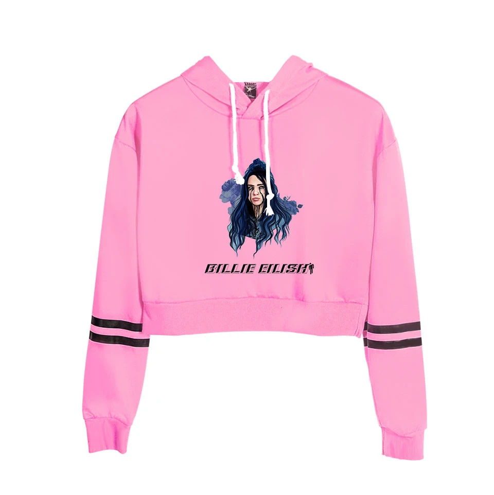 Billie Eilish, укороченный топ, женская мода, толстовка, толстовки, высокое качество, хлопок, Billie Eilish, для девушек/женщин, оранжевый, с капюшоном - Цвет: pink
