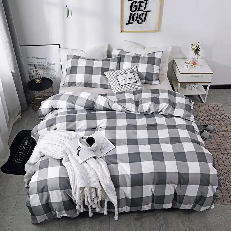 Juegos de funda de edredón para cama, diseño de malla, suave, estampada, individual, doble tamaño