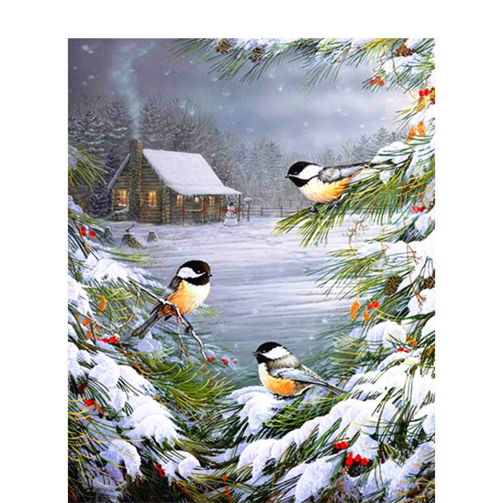 Картина с бриллиантами зимние птицы вышивка крестиком Настенная картина для вышивания стразами подарок украшение для дома ручной работы