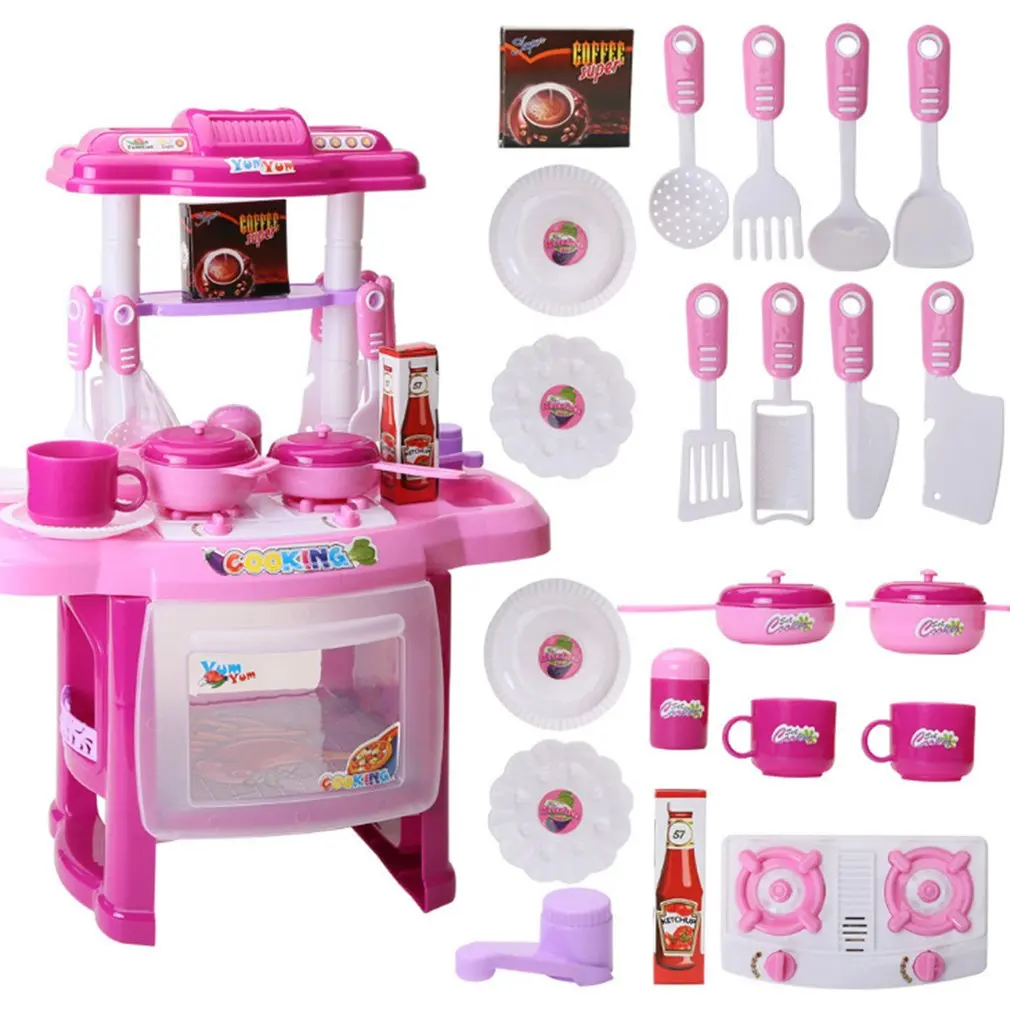 

Girl Pretend Play Tableware Sets Toys Light Music Kitchen Cooking Simulation Miniature Kitchen Toys for children Xmax Gifts