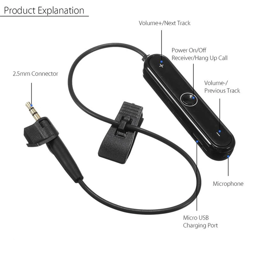 Bluetooth 5 0 Handsfree Stereo Audio Adapter Wireless Music Receiver for Bose SoundLink Around Ear AE2 AE2i Headphone With Clip