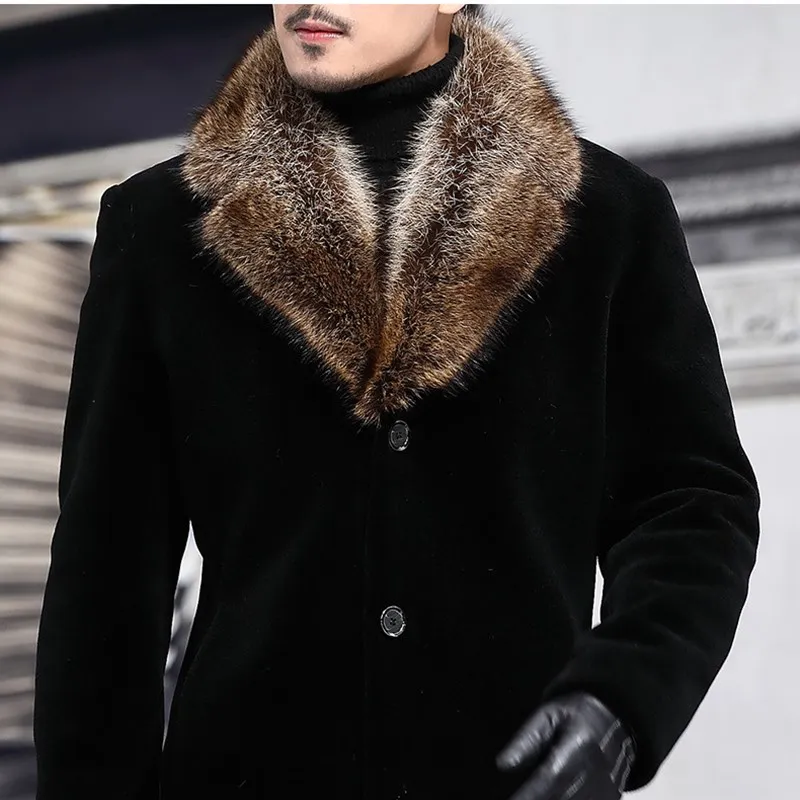 Горячее предложение, новая шерстяная куртка для мужчин, зимний меховой воротник, теплые пальто, 5XL бренд, высокое качество, Тренч, пальто для мужчин, роскошная Шерстяная Смесь, пальто