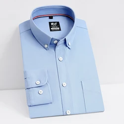 Camisa formal masculina algodão peito bolso manga longa camisa S 4XL adequado para escritório de negócios com botões de resina roupas masculinas