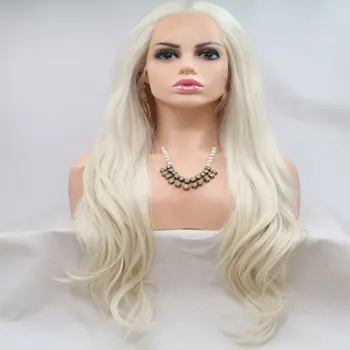

Long White Layerd Natural Wave Synthetic 13*3 Inch Lace Front Wig Heat Resistant Fiber Natural Hairline Hair For Women Girl Wigs