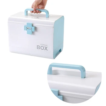 

Plastic Storage Box Blue Household Medicine Box with Divided Compartment Multi Layer First Aid Kit Large Capacity Home Supplies