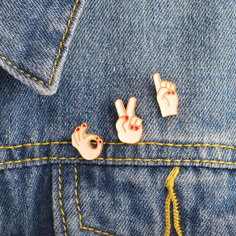 Да! Hand Victory OK Point finger gesture sign Pins and brooches Мультяшные милые заколки для лацканов|Броши|