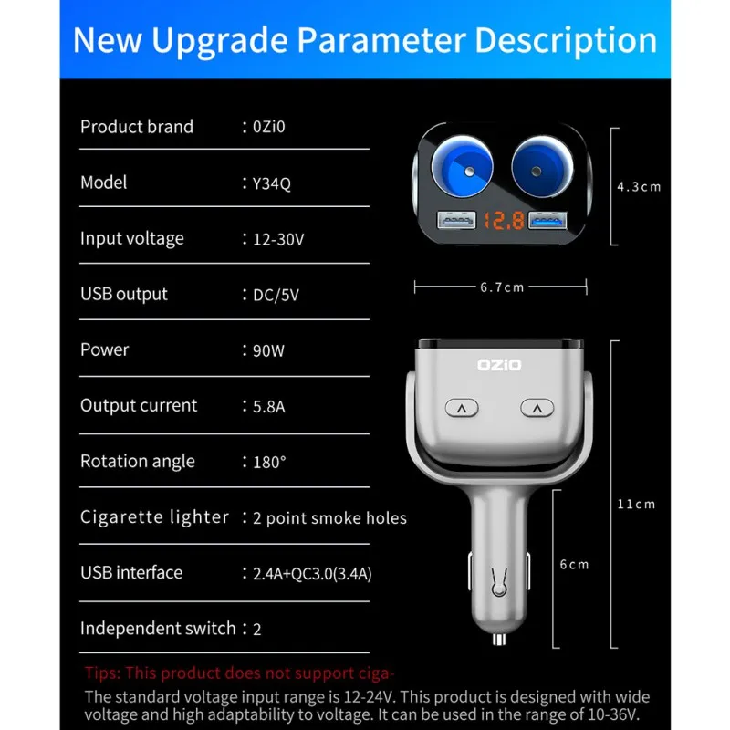 QC3.0+ 2.4a двойной USB автомобильный прикуриватель сплиттер розетка адаптер СВЕТОДИОДНЫЙ монитор напряжения