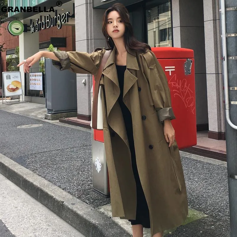 

Classic Military Green Autumn Winter Casual Double breasted Long Belted Trench Fashion women coats Batwing windbreaker TR003