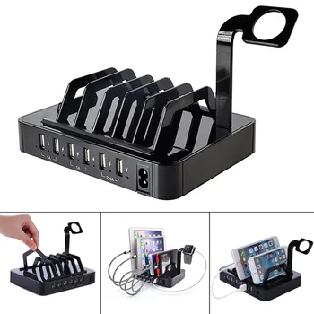 

USB Charging Station Dock 6 Port USB Charger Organizer Multiple Mobile Tablet Charging Stand for iPhone iPad VH99