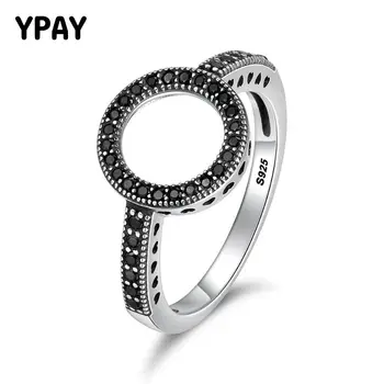

YPAY Rings for Women 100% Authentic 925 Sterling Silver Round Black Zircon Finger Ring Party Fine Jewelry Drop Shipping YMR164