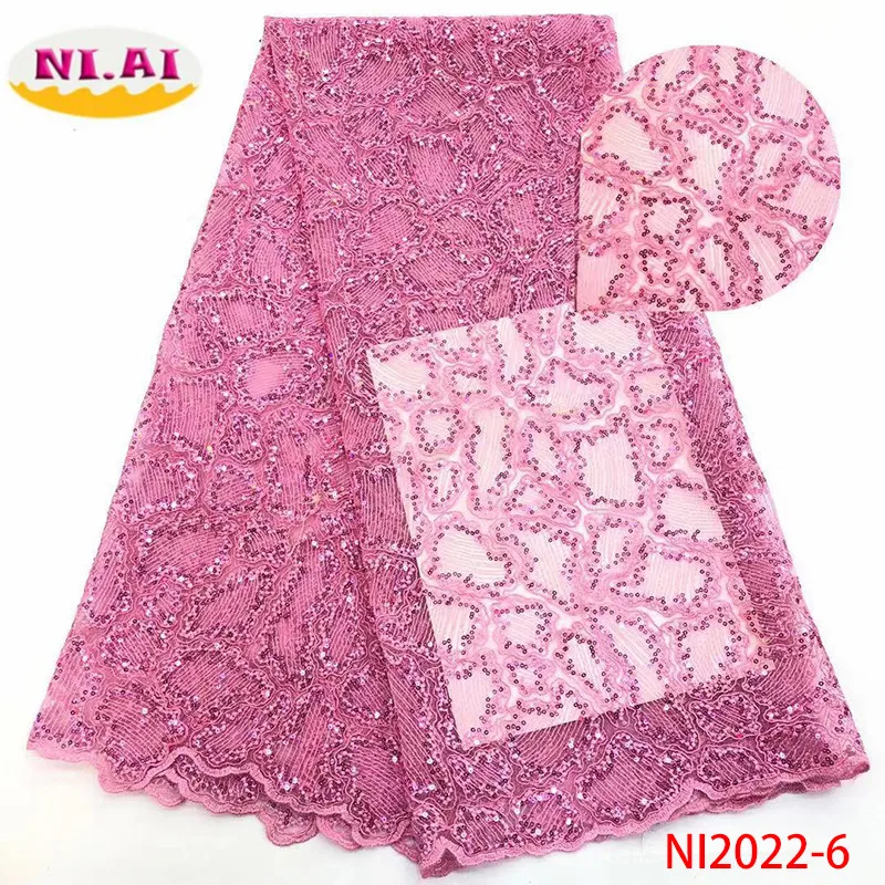 

NIAI Pink Newest African Tulle Lace Fabrics 2019 High Quality Embroidery Lace French Lace Wedding Material For Dress NI2022-6