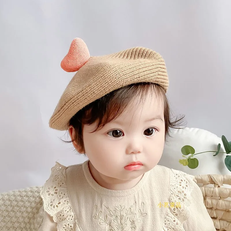 super cute love pumpkin caps baby hats knitted beret toddler painter hat Keep warm suggest for girl under 3 years pacifier for baby