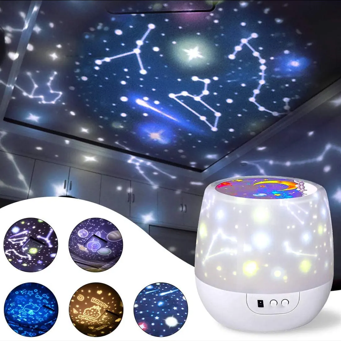 

Colorful Starry Sky Moon Projector Night Light Projection Lamp 6 Sets of Film Children Gift Bedroom LED Projector Night Light