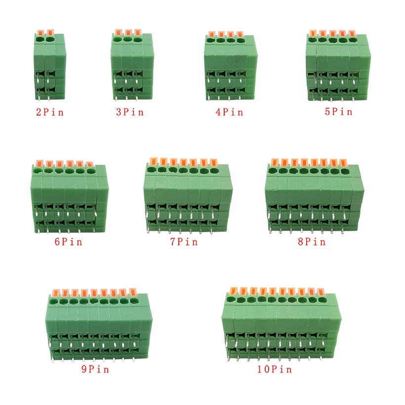 KF141R-conector de cable de bloque de terminales, resorte sin tornillo, pcb, 26-20AWG, ángulo recto, 2,54mm, 5/10 piezas
