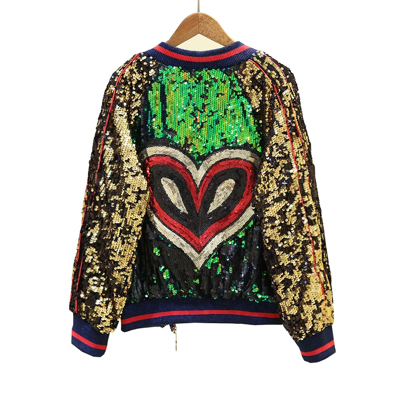 

Fashion Sequins Jacket Women Baseball Uniform Autumn Outwear Long Sleeve Zipper Casual Jacket Female Basic Coat Short Coat New