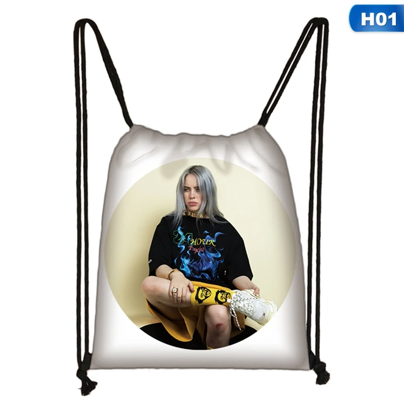 Хит, модная сумка на шнурке с принтом Billie Eilish для девочек, вместительный рюкзак для путешествий, мягкий рюкзак для леди, пляжа, Mochila