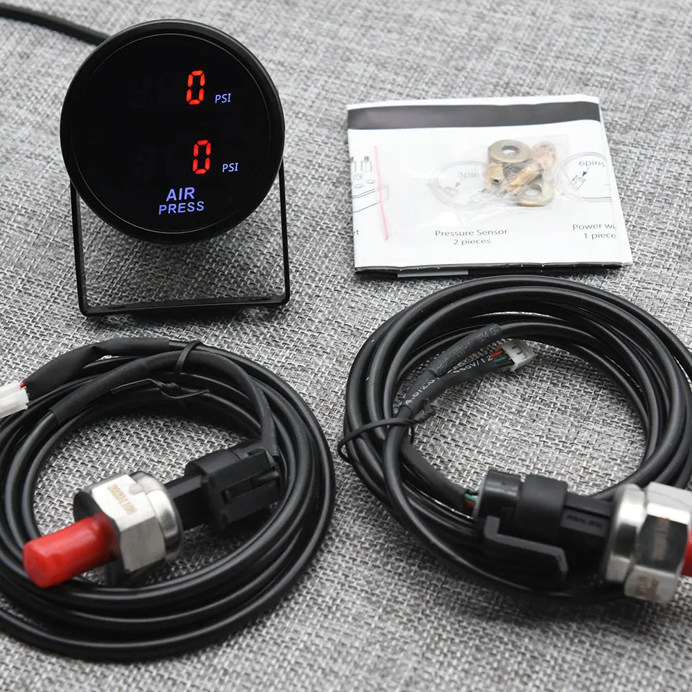 

2Inch 52mm Dual Air Suspension Gauge Air Ride Air Pressure Gauge PSI Bar RED&Blue LED With 2pieces 1/8NPT Electrical Sensors