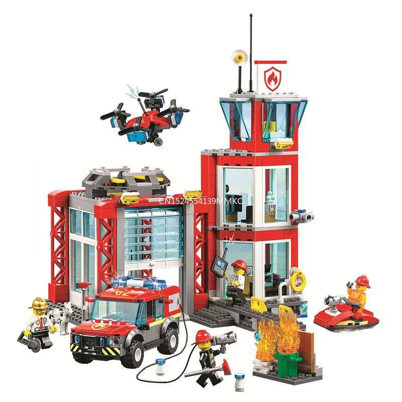 

2019 City Sky Police Fire Station Building Blocks Kit Bricks Classic Model Kids Toys For Children Christmas Gift