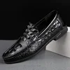 Men Black Dress Loafers Crocodile Pattern High Quality Slip-ons Stylish Business Formal Shoes Male Casual Summer Flats Moccasins