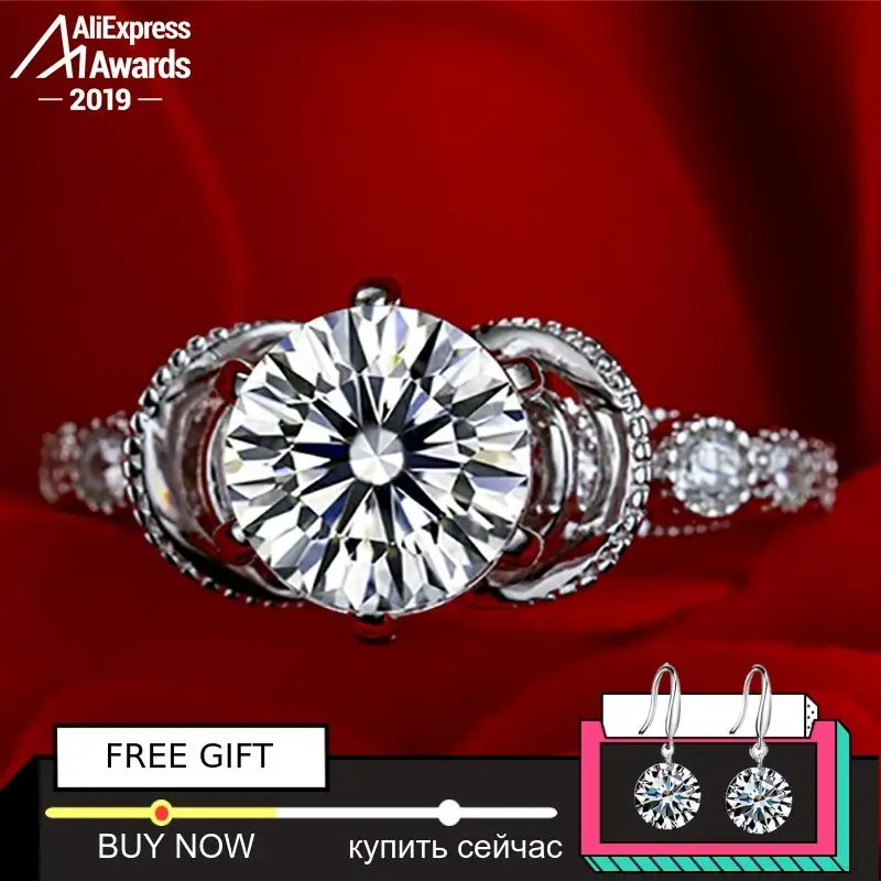 

9mm Round Cut S925 Fine Jewelry sterling silver ring Lab-created diamond Carat 4Cs wedding proposal dream