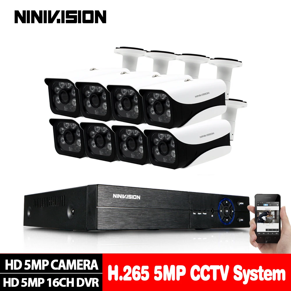 16CH 5MP 5в1 CCTV H.265 DVR HD 16 шт. 2560*1944 5MP TVI Камера Безопасности Bullet-камера для наружного наблюдения домашняя система видеонаблюдения комплект - Цвет: 8pcs camera kits