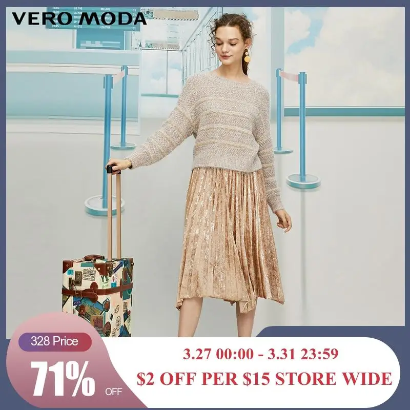 

Vero Moda Women's O-neck Vintage Style Knitted Velvet Pleated Two-piece Dress | 319446541
