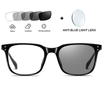 

Photochromic Lenses Glasses Men Women Blue Light Blocking Eyewear Unisex Tr-90 Square No Degree Flat Transparent Eye Glases