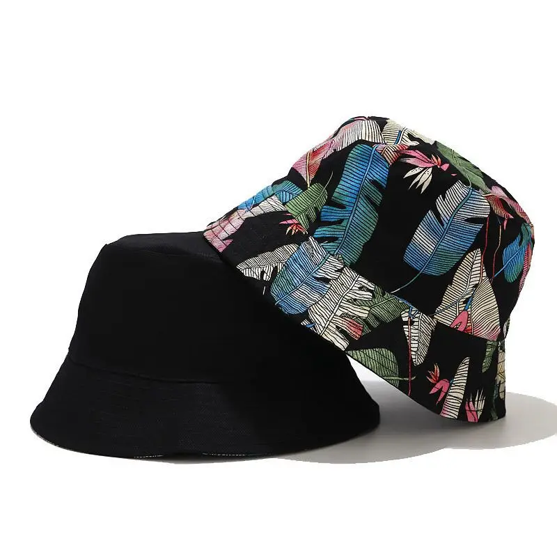 

Summer Sun Hat Women Panama Bucket Hats Tropical printed leaves pattern Casual Sun Visor Fishing Fisherman Bob Hat