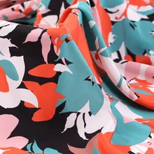 114 см шириной 16 мм Красочные Листья печати Тонкий шелковый креп де шин ткань для летнего платья куртка брюки B219