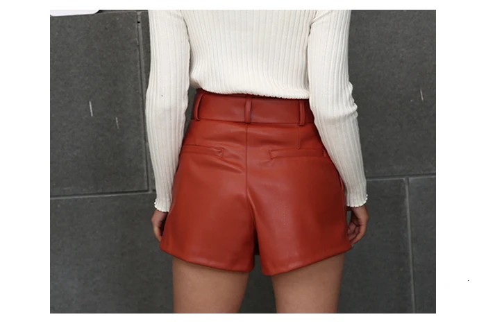 Gentillove Elegant High Waist Wide Leg PU Leather Shorts Casual Solid Loose Leather Shorts Ladies Cool Punk Faux Leather Shorts